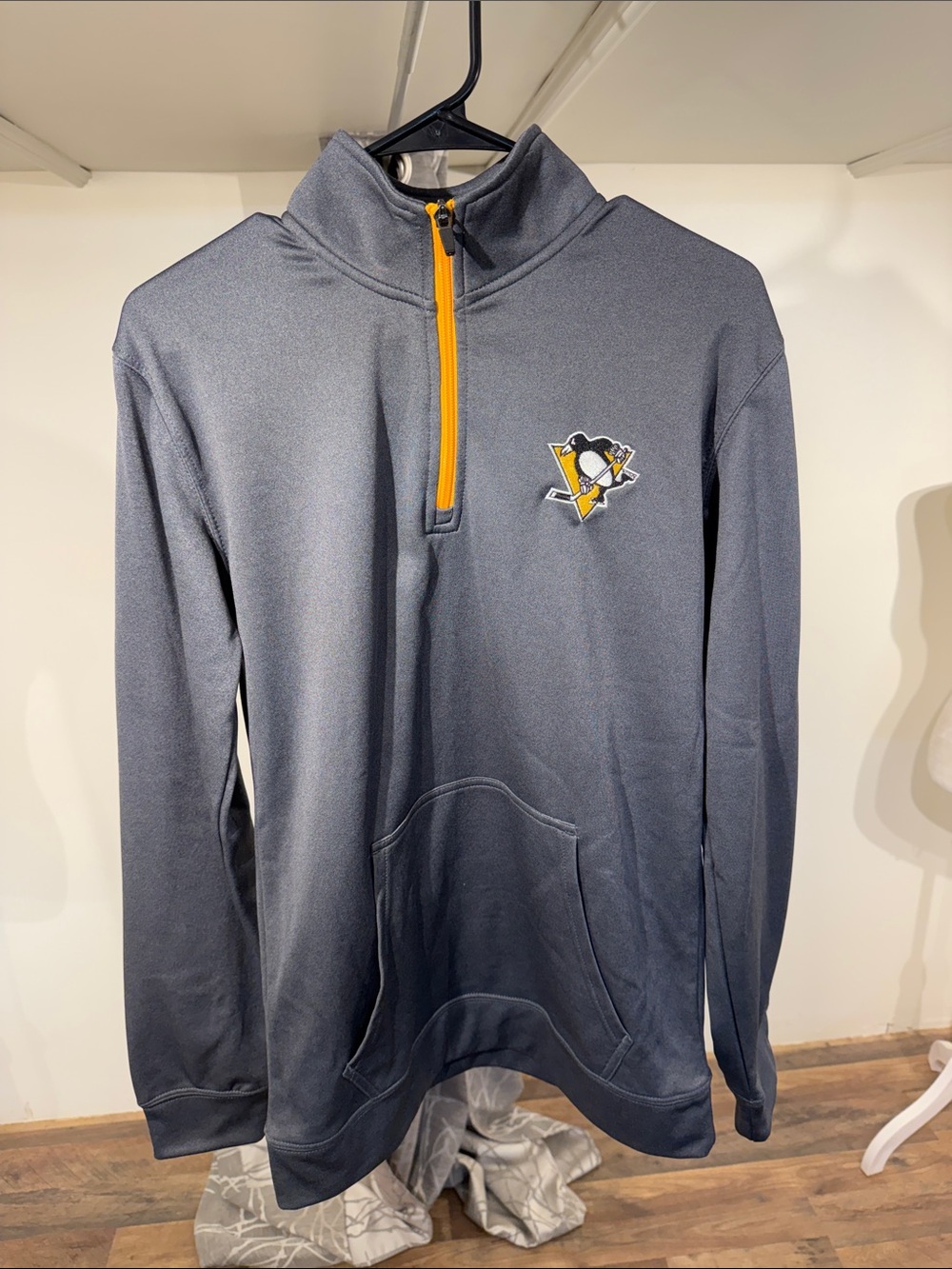 NHL Women's Gray Pullover Jacket with Yellow Zip and Logo